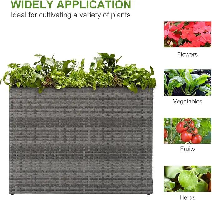 LEWIS&WAYNE Large Rectangular Block Planter Box Handmade Wicker Tall Planters for Outdoor Plants with Removable Liners Modern Planter for Indoor Outdoor Patio Deck - Gray, 38''x11''x30'' by GreenHaven Gardens
