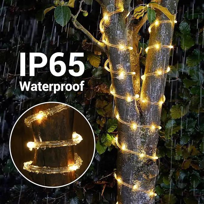 Solar Rope Lights, 2 Packs 66ft 200LED Solar String Lights, 8 Modes Waterproof Solar Powered Outdoor Lights, Flexible Clear Tube Light for Garden, Backyard, Patio, Deck, Pool,Tree Decor - Warm White by GreenHaven Gardens