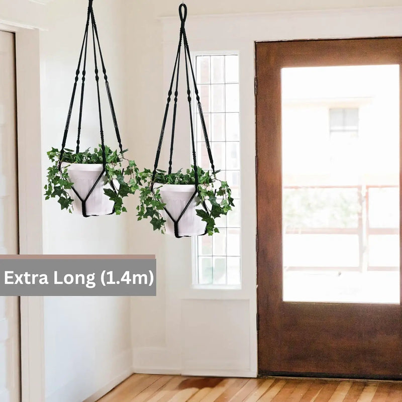 2 Pack Giant XXL 55 Inches Macrame Planter Hanger Large for 15 inch Pot + Swag Hook | Extra Large Hanging Planter for Indoor Plants | No Pot/Plant Included (XXL Black) by GreenHaven Gardens