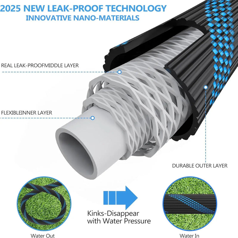 Garden Hose 200 ft -Heavy Duty Water Hoses - Flexible&Lightweight Car Washing Pipe with Stainless Steel Strain Reliefs,Kink-free Rubber Hoses with Spray by GreenHaven Gardens