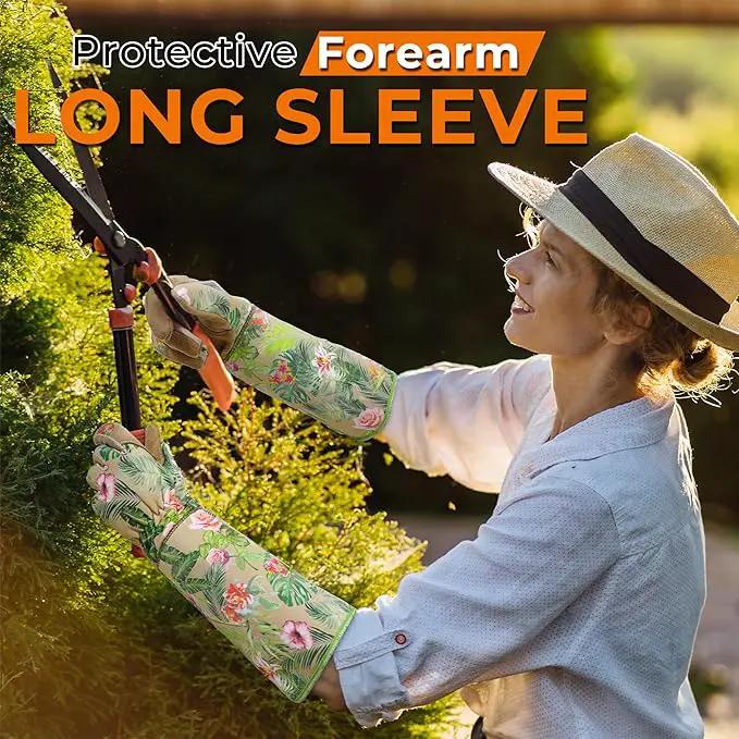 HANDLANDY Leather Gardening Gloves for Women, Thorn Proof Breathable Ladies Rose Pruning Garden Gauntlet Yard Gloves, Gift for Gardeners (Khaki, XL) by GreenHaven Gardens