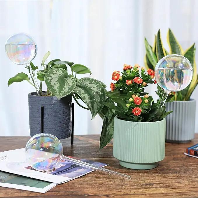 6.4 oz Medium Plant Self Watering Globes, Light Iridescent Glass Water Bulbs for Indoor Plants, Vacation Watering System, Self-Watering Stakes, Automatic Plant Waterer, 4 Pack by GreenHaven Gardens