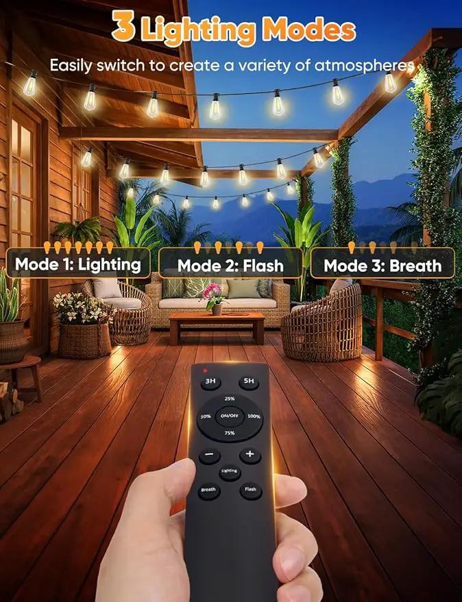 Brightever 180FT LED Outdoor String Lights, Dimmable Patio Lights with Remote Control, 56 Shatterproof ST38 Edison Bulbs, 3 Lighting Modes, 3H/5H Timer, Outdoor Hanging Light for Pool，Fence, Garden by GreenHaven Gardens