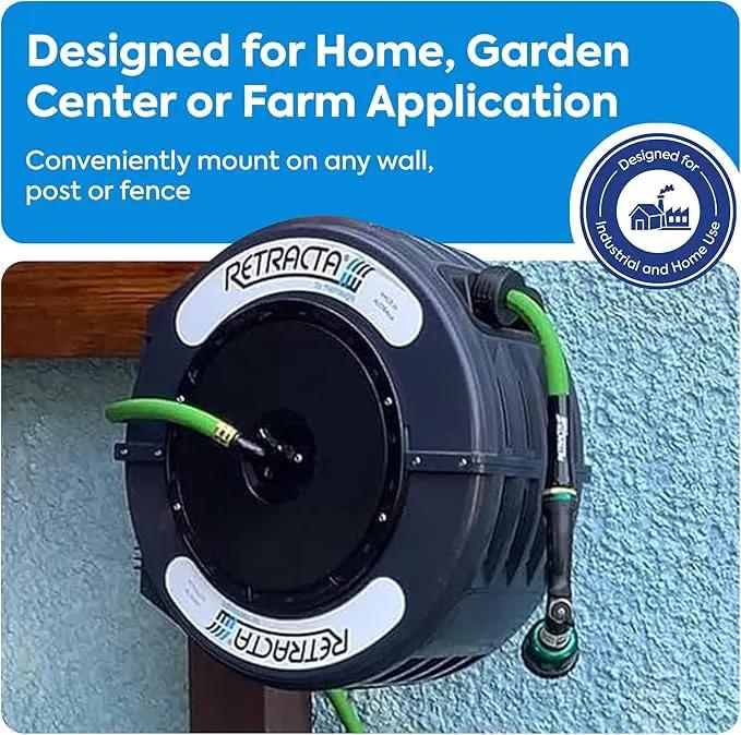 Macnaught Retractable Garden Hose Reel, 60 Ft Water Hose Reel Heavy Duty Retractable Hose with Metal 180° Swivel Rotation Bracket for Wall Mount - Gray by GreenHaven Gardens