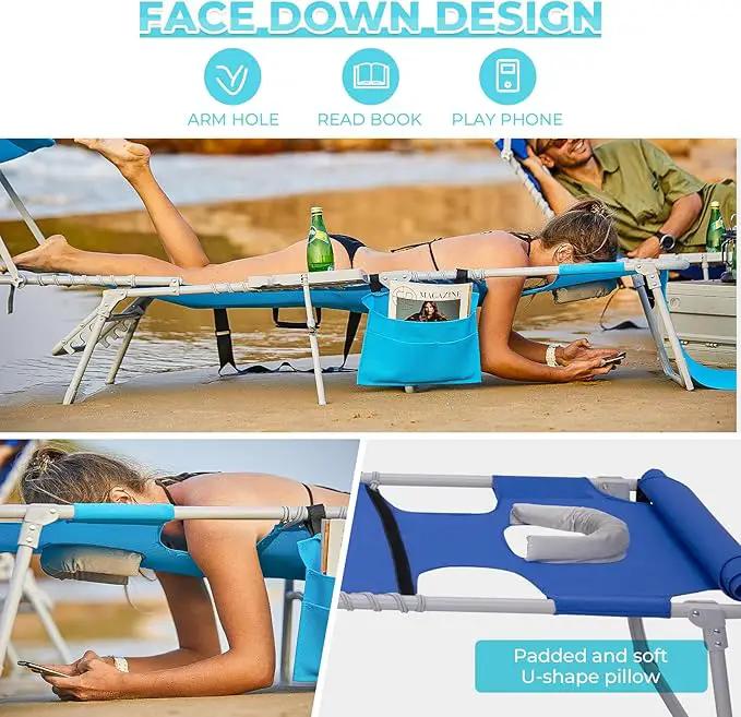#WEJOY 4 in 1 Tanning Chair with Face Hole & Canopy & Side Table, 5 Positions Adjustable Folding Quick Dry Facedown Chaise Lounge with Pillow for Beach Poolside Outdoor Camping Patio (Darkblue) by GreenHaven Gardens