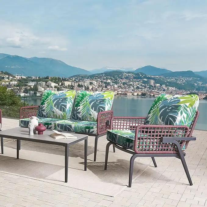 LVTXIII Outdoor Deep Seat Cushion Patio Seat and Back Cushion Set Seasonal Chair Cushion with Removable Cover and Adjustable Buckle for Home and Garden, 24"x24"x4", Islamorada Blue Green by GreenHaven Gardens