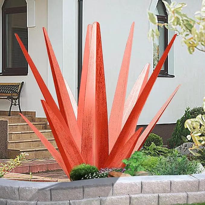Enlarge Metal Plants Tequila Rustic Sculpture, Outdoor Patio Yard, Home Decor Hand Painted Agave Garden Statue, Outdoor Lawn Ornaments Yard Stakes for Mom Gift (1 RED Large) by GreenHaven Gardens
