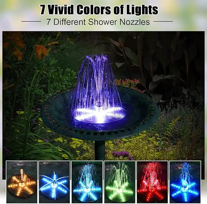 Solar Bird Bath Fountains Upgraded, 4W Solar Powered Water Fountain Pump with 7 Nozzles & 4 Fixers, 4000 Battery, 7 Colors LED Light for Garden, Pond, Pool, Fish Tank, and Outdoor by GreenHaven Gardens