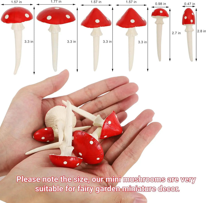 Juegoal Set of 6 Fairy Garden Miniature Mushrooms Statues, Glow in Dark Mini Red Mushroom Resin Figurines, Outdoor Garden Yard Art Accessories, Fly Agarics Sculpture Lawn Ornament Decorations by GreenHaven Gardens