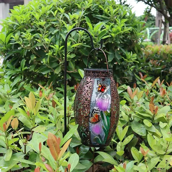 Outdoor Solar Lantern-Waterproof Butterfly Hanging Metal Decorative Lights for Patio Table Garden Pathway Yard with Super Bright Warm White LED, Large Solar Panels, Auto On/Off Light by GreenHaven Gardens