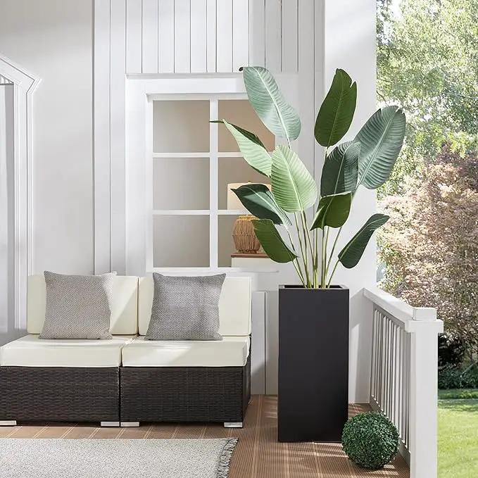 Metallic Heavy Tall Outdoor/Indoor Planter Box 14Lx14Wx30H Inches Rectangular Large Flowerpot, Tall Metal Planter Box for Front Porch ‎25 Pounds, No Assembly Required, Black, 1 Pack by GreenHaven Gardens
