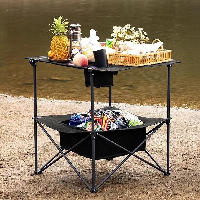 Folding Camping Table, Portable Outdoor Picnic Table, Rectangular Lightweight Camp Table with Storage, Cup Holder and Carry Bag for Barbeque Beach Camping and Tailgate by GreenHaven Gardens
