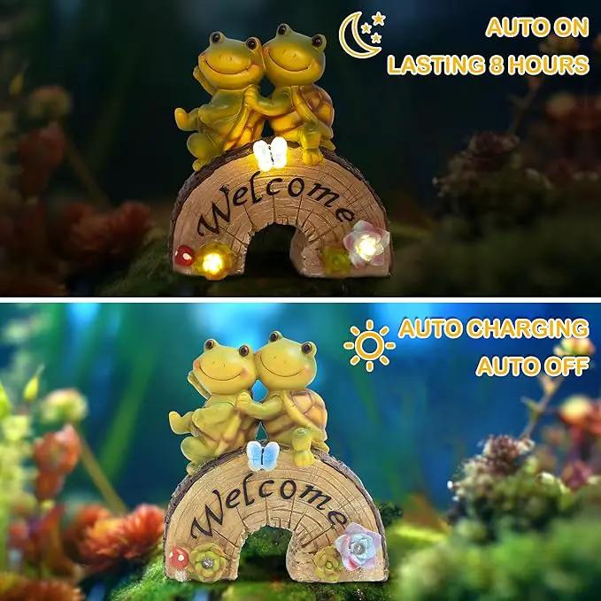 Attivolife Garden Statue Turtle Welcome Decor, Outdoor Solar Light Cute Succulent Frog Face Figurines LED, Patio Lawn Porch Yard Balcony Decor, Unique Housewarming Birthday Gift for Mom Women by GreenHaven Gardens