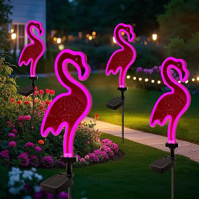 Solar Flamingo Pink Neon Light - 2Pack 42 inch Metal Garden Stake Lights, Flamingo Gifts for Women Path Lighting for Yard Lawn Patio Walkway Decor by GreenHaven Gardens