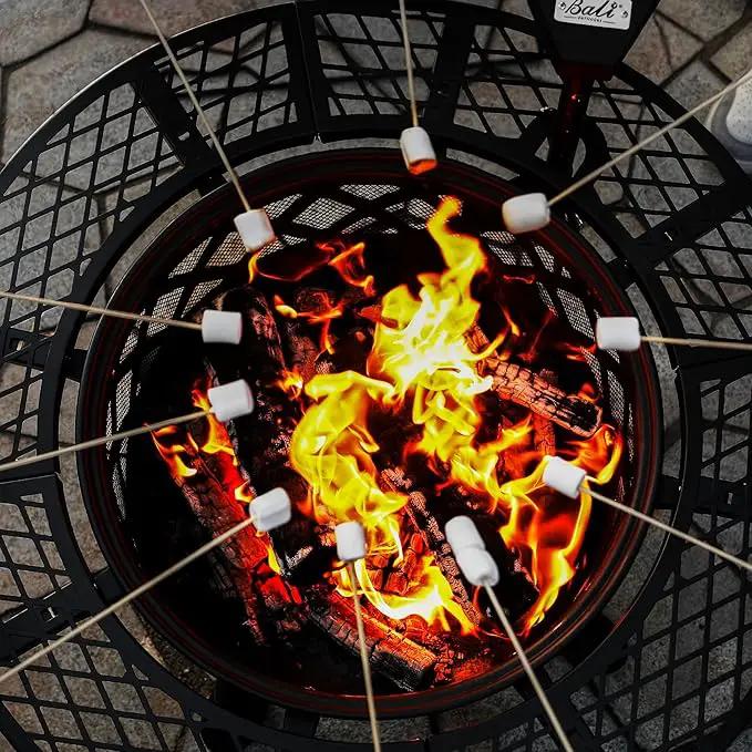 BALI OUTDOORS Fire Pit with Poker, 32 inch Outdoor Fire Pit Patio, Wood Burning Firepits for Outside with Grill by GreenHaven Gardens