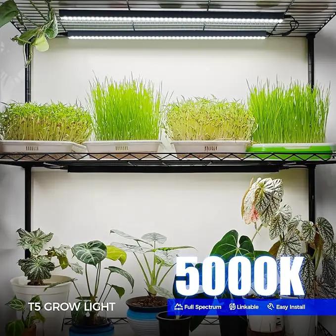Barrina T5 Grow Lights for Indoor Plants, 2FT 5000K Full Spectrum LED Grow Light with Black Cover, T5 Grow Light Strip, Under Cabinet Plant Light with Switch Cord, Linkable, Plug and Play, 4 Packs by GreenHaven Gardens