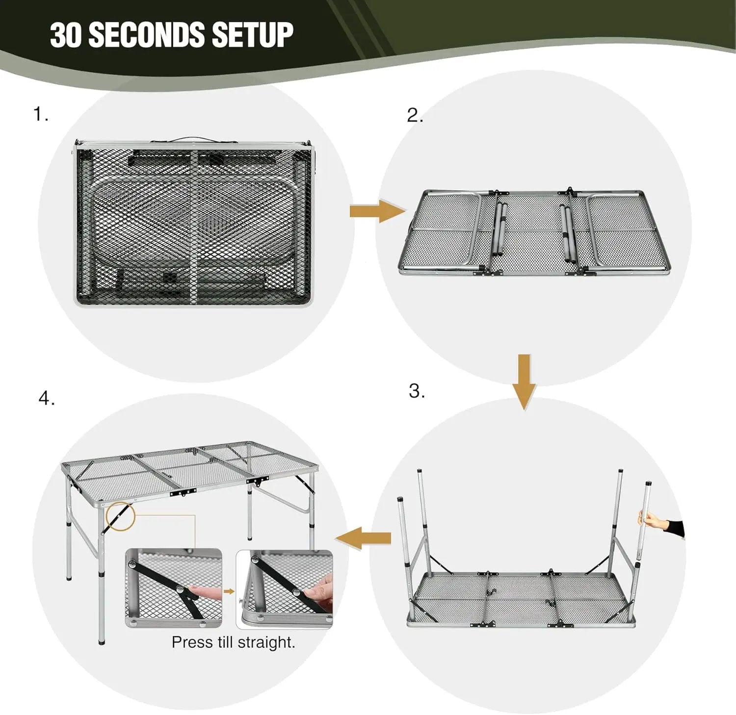 REDCAMP 48x24 Long Folding Grill Table for Outside, Lightweight Portable Metal Aluminum Outdoor Grill Table with Adjustable Height Legs, Great for Camping Picnic Cooking BBQ, Silver 4ft by GreenHaven Gardens