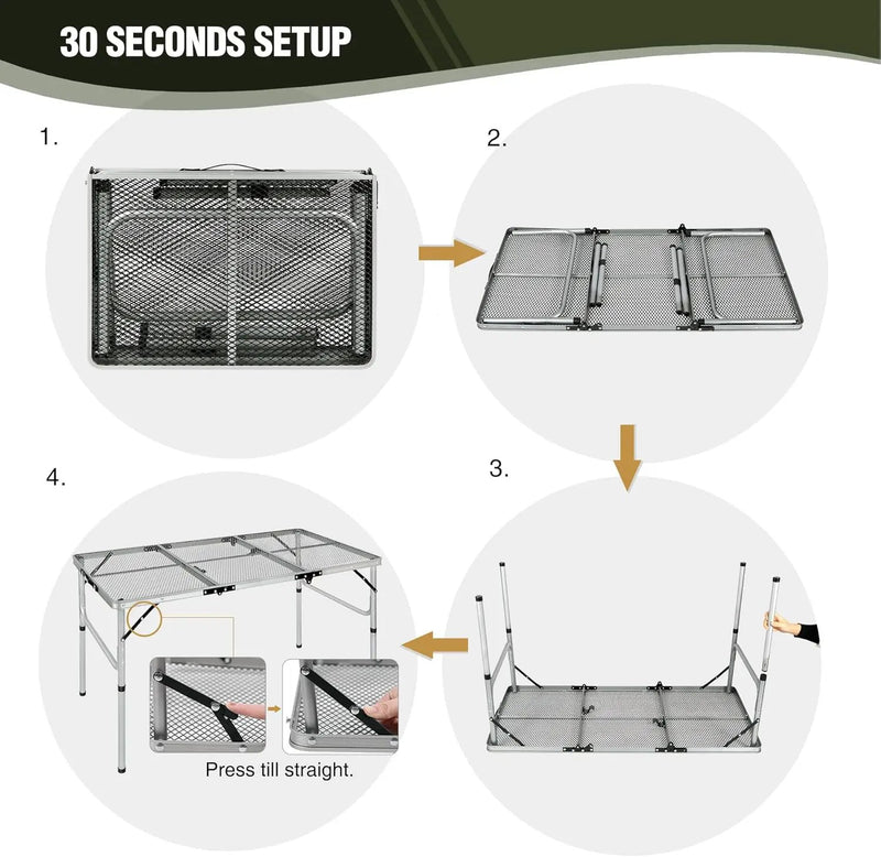 REDCAMP 48x24 Long Folding Grill Table for Outside, Lightweight Portable Metal Aluminum Outdoor Grill Table with Adjustable Height Legs, Great for Camping Picnic Cooking BBQ, Silver 4ft by GreenHaven Gardens