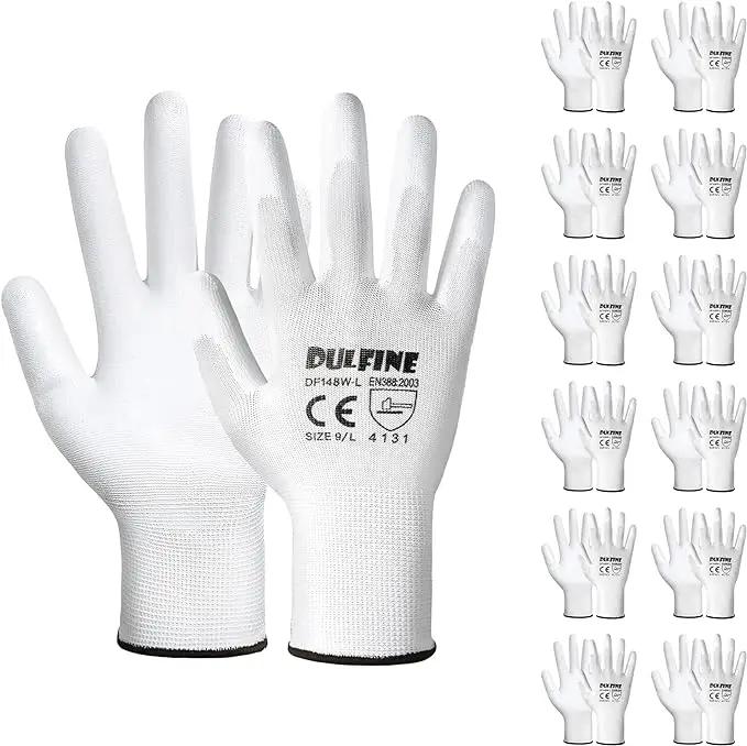 DULFINE Safety Work Gloves PU Coated-12 Pairs,White Seamless Knit Glove with Polyurethane Coated Smooth Grip on Palm & Fingers, for Men and Women, Ideal for General Duty Work (Medium) by GreenHaven Gardens