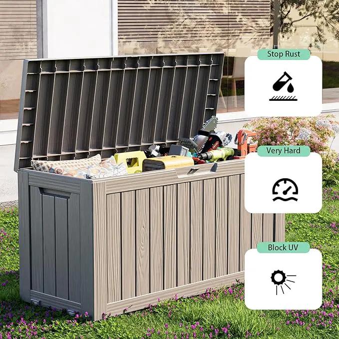75 Gallon Resin Deck Box, Lockable Outdoor Storage Box for Patio Cushions Storage Furniture,Garden Tools, Pool Supplies, Weatherproof and UV Resistant (Grey) by GreenHaven Gardens