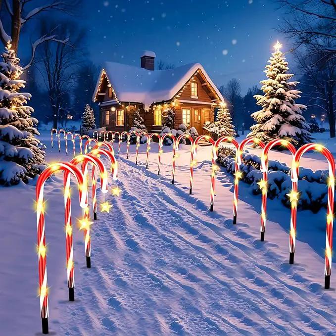 2 Set 24 Pack Upgraded Solar Christmas Candy Cane Lights, 18.6 Inch 144LED Outdoor Pathway Stake Lights with 8 Modes, Solar Candy Cane Lights for Decor Lighting Walkway Yard Garden Xmas Decorations by GreenHaven Gardens