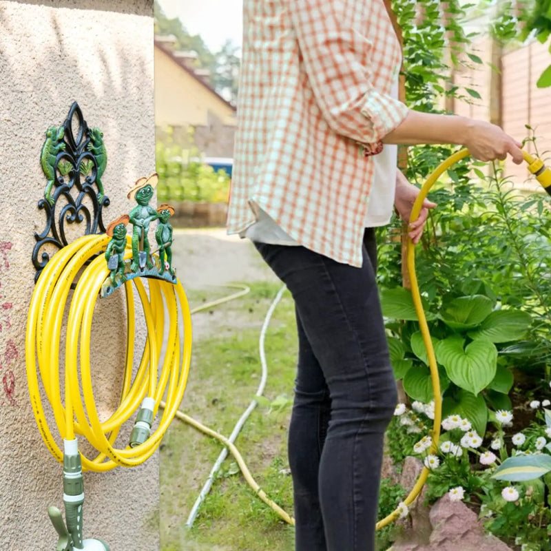 Sungmor Garden Hose Holder Wall Mounted, Large Capacity & Heavy Duty Cast Iron Water Hose Holder for Outside, Pretty & Lovely Hard-working Frogs Hose Reel, Watering Hose Metal Stand Sturdy Pipe Hanger by GreenHaven Gardens