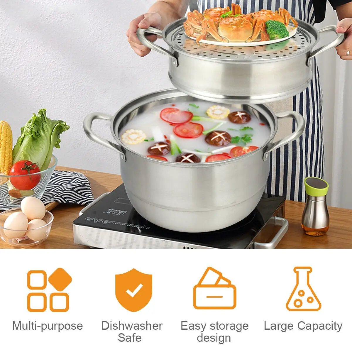 3 Tier Stainless Steel Cookware Pot Saucepot Steamer by DirectDeals