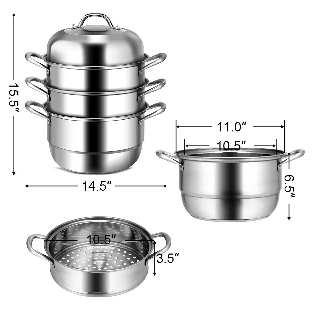 3 Tier Stainless Steel Cookware Pot Saucepot Steamer by DirectDeals