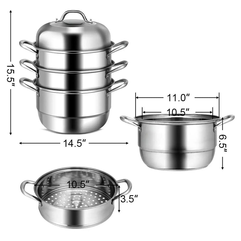 3 Tier Stainless Steel Cookware Pot Saucepot Steamer by DirectDeals