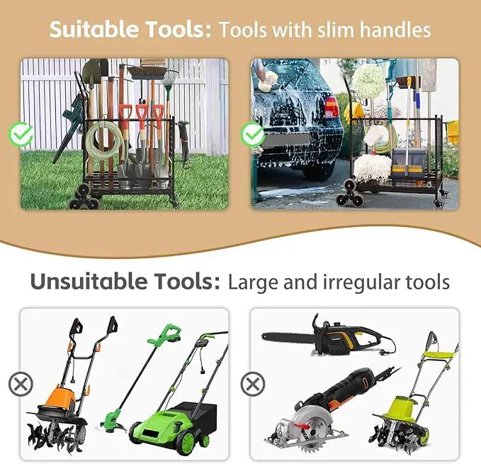 Lauren&Harold Garden Tool Organizer for Garage, Yard Tools Storage Rack with 2 Stair-Climbing Wheels, Gardening Tool Storage Holder for Garage, Yard, Lawn and Outdoor, Garden Tool Rolling Cart by GreenHaven Gardens