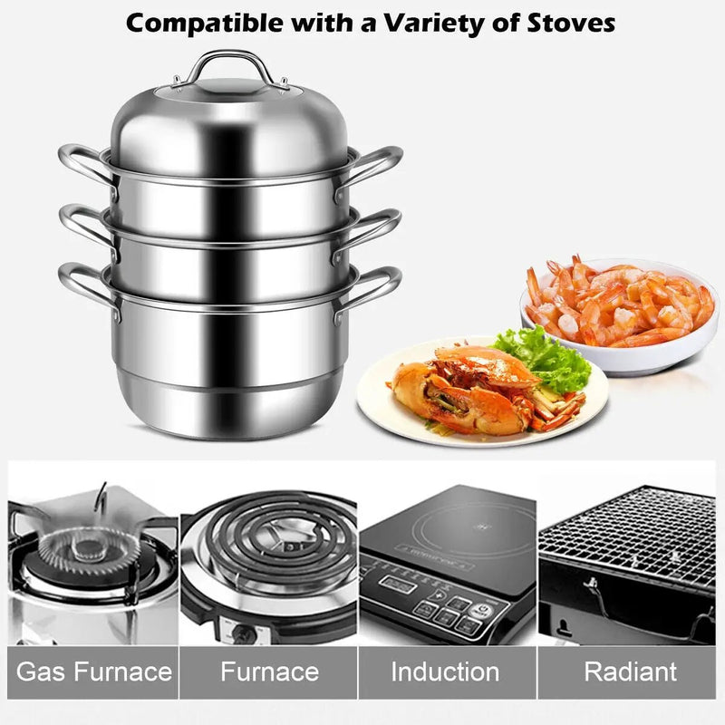 3 Tier Stainless Steel Cookware Pot Saucepot Steamer by DirectDeals