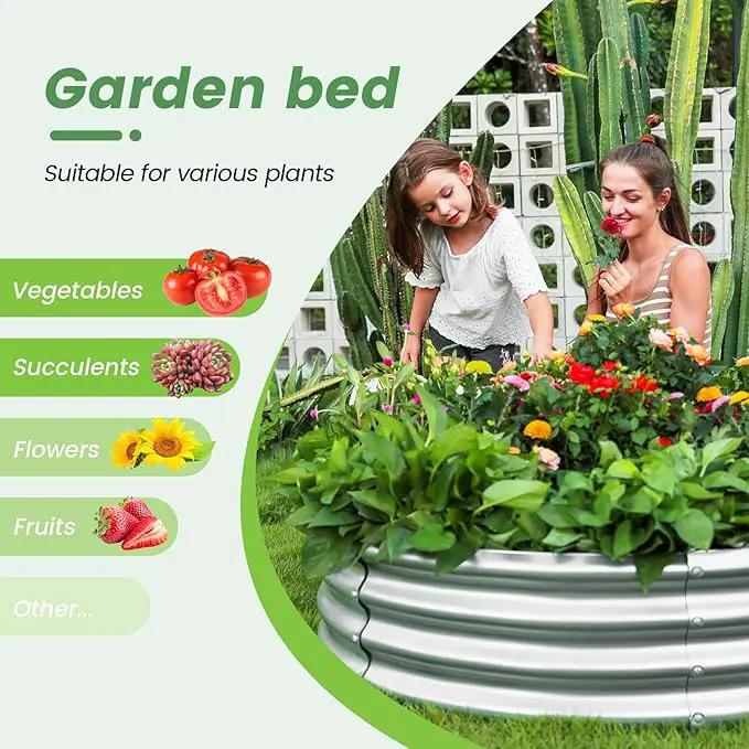 Land Guard 3×3×1ft Galvanized Raised Garden Bed Kit, Round Galvanized Planter Raised Garden Boxes Outdoor, Large Metal Raised Garden Beds for Vegetables, Silver by GreenHaven Gardens