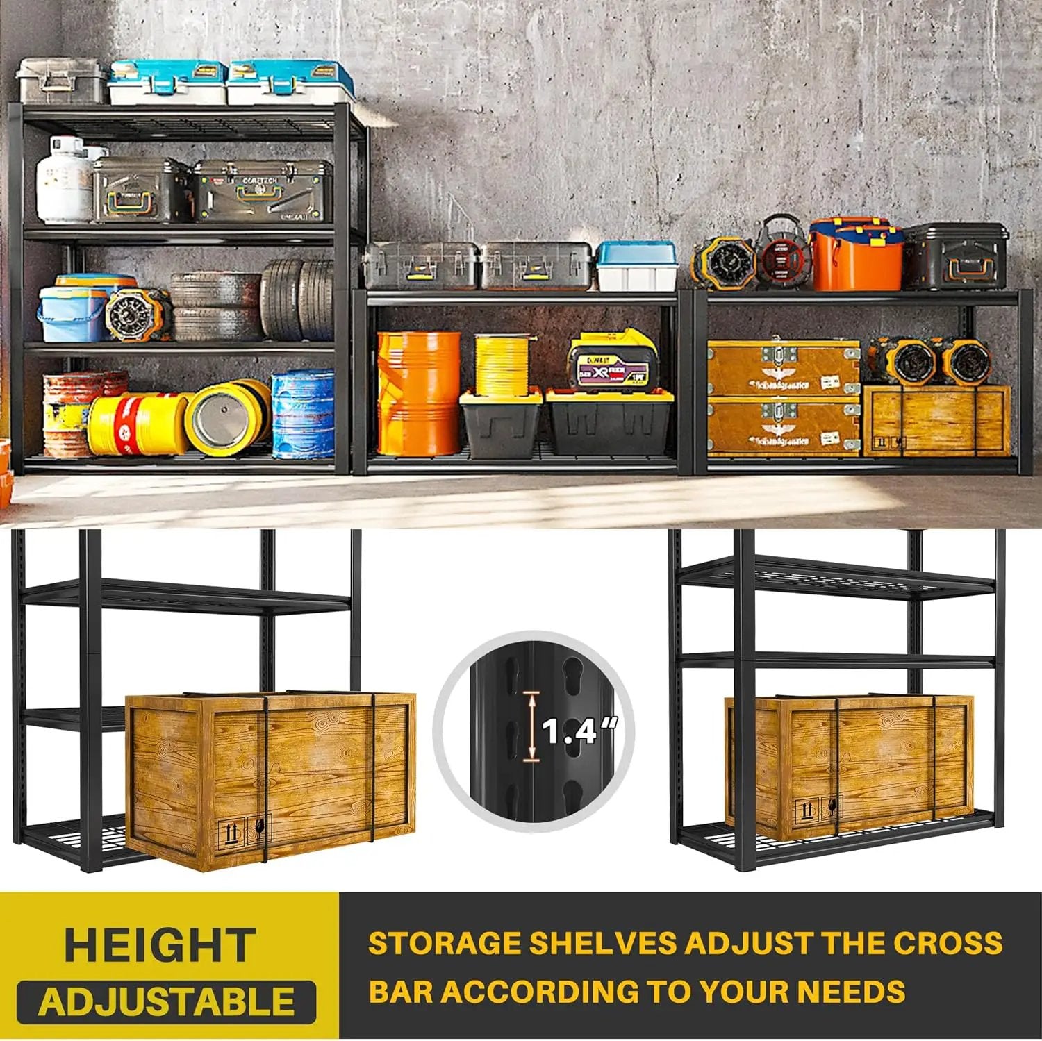 REIBII 40" W Garage Shelving 2240 LBS Storage Shelves Adjustable Metal Shelving Heavy Duty 4 Tier Metal Shelves for Garage Kitchen Pantry Warehouse Basement 40" W × 19.5" D × 59.5" H, 2 Pack by GreenHaven Gardens