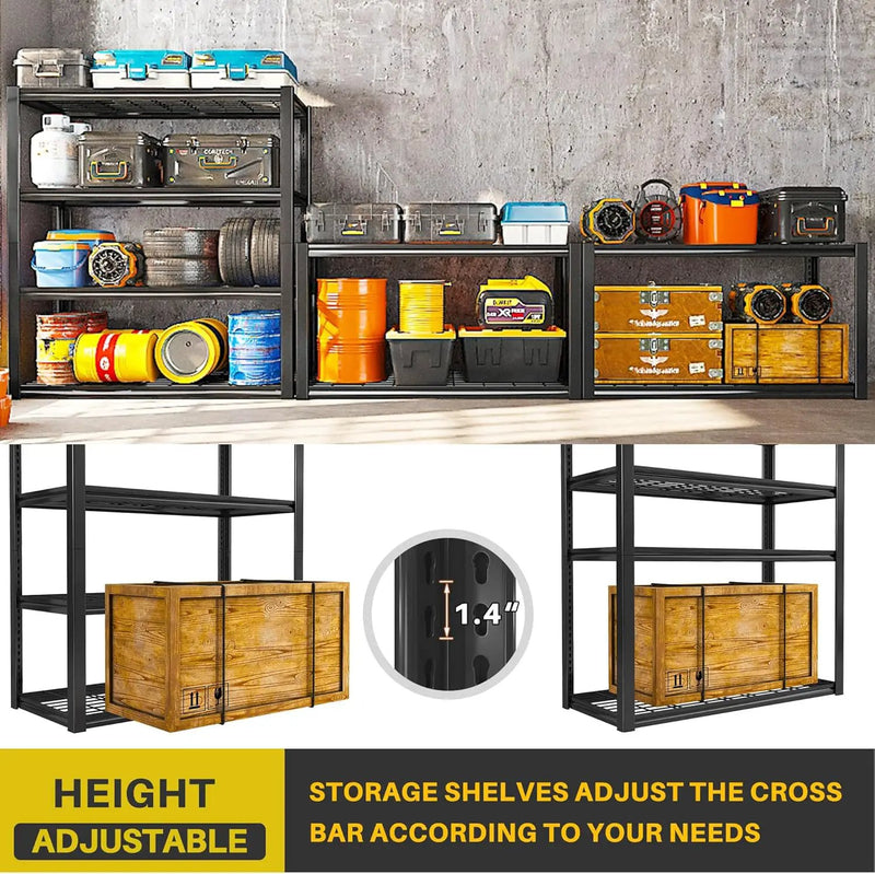 REIBII 40" W Garage Shelving 2240 LBS Storage Shelves Adjustable Heavy Duty Shelving 4 Tier Metal Shelves for Storage 59.5"H Metal Shelf for Pantry Basement Warehouse 40"W × 19.5"D × 59.5"H, 3 Pack by GreenHaven Gardens
