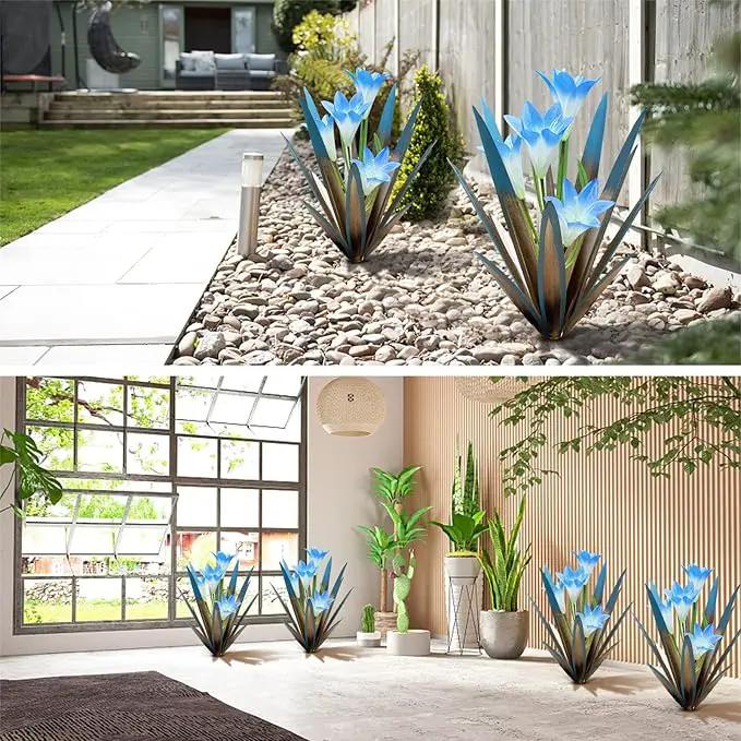 Homight Metal Agave Plant Outdoor Decoration Outdoor Garden Decoration Lily Mexican Yard Art Plant Garden Agave Lily Decorative Garden Gift… (2 Big Blue Lilies) by GreenHaven Gardens