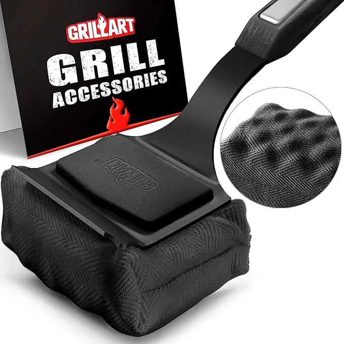 GRILLART Grill Brush Bristle Free. SteamWizards BBQ Replaceable Cleaning Head, Seamless-Fit Scraper Tools for Cast Iron/Stainless-Steel Grates Griddle, Safe Barbecue Grill Cleaner Brush-Dark Black by GreenHaven Gardens