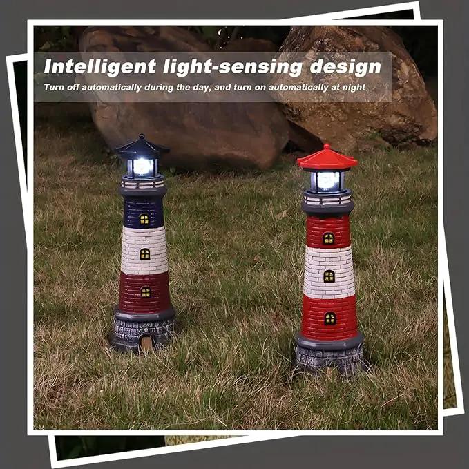 Solar Lighthouse Garden Outdoor Statues, Waterproof Lawn Lights Decor; Automatic Rotating Solar Lights for Yard, Patio, Ground, Tabletop Decoration; Unique Housewarming Gifts - 2PACK by GreenHaven Gardens
