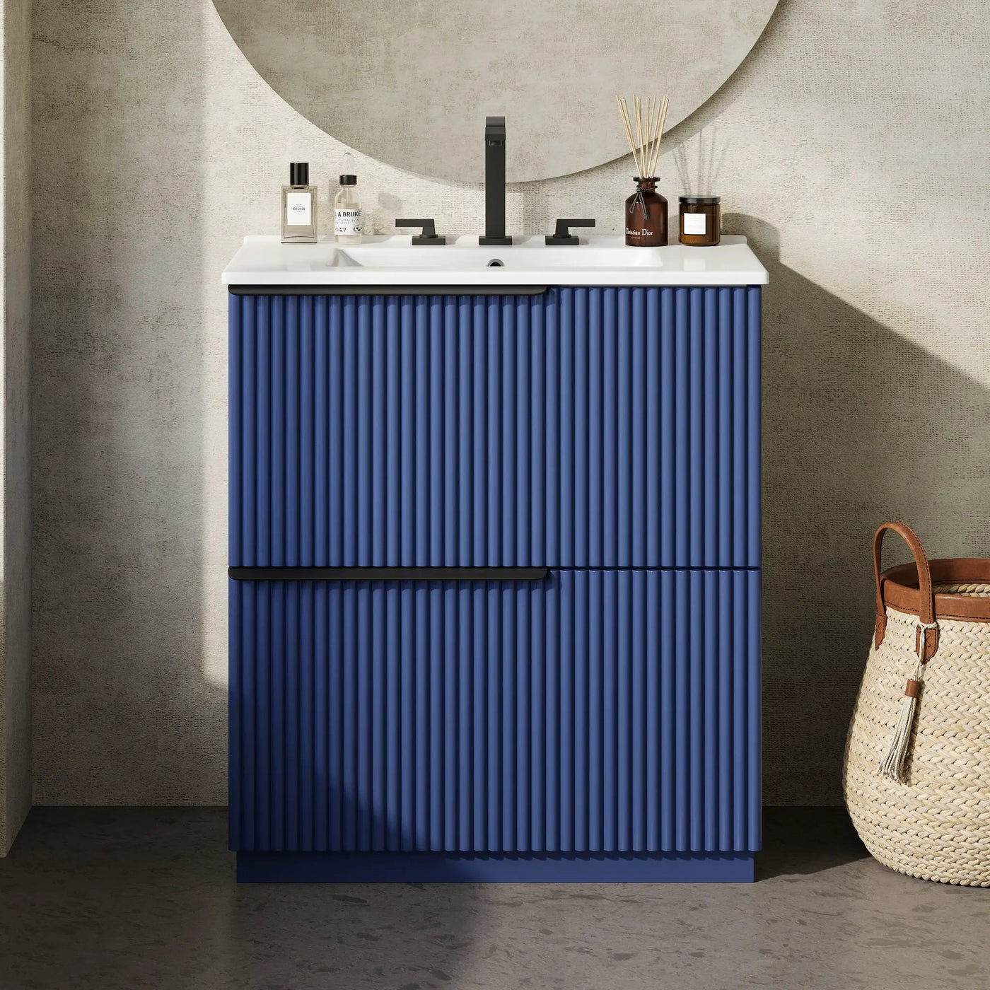 Fluted Bathroom Vanity With Ceramic Sink, Freestanding Cabinet by HouseOfZazla