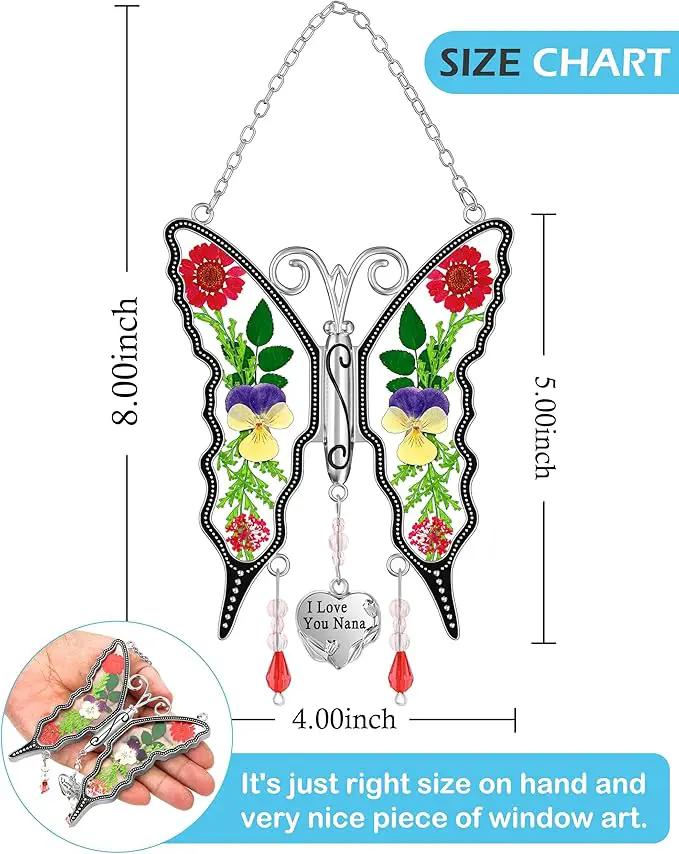 KY&BOSAM Butterfly Suncatcher I Love You Nana Gifts Stain Glass Suncatchers for Window Hanging Wind Chime Pressed Real Flower and Heart Charm Birthday Gift for Nana Mother`s Day Valentine`s Christmas by GreenHaven Gardens