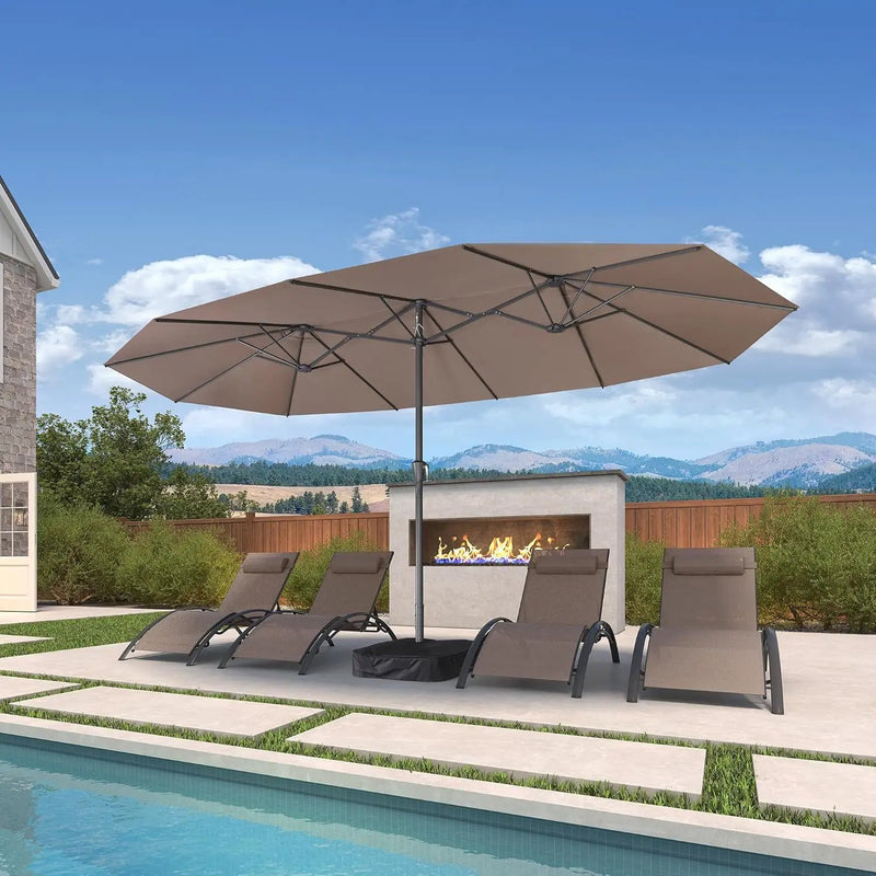 PURPLE LEAF 15ft Patio Market Umbrella with Base Included Double-Sided Rectangle Outdoor Umbrella Table Umbrella with Crank for Pool Garden Deck, Taupe by GreenHaven Gardens