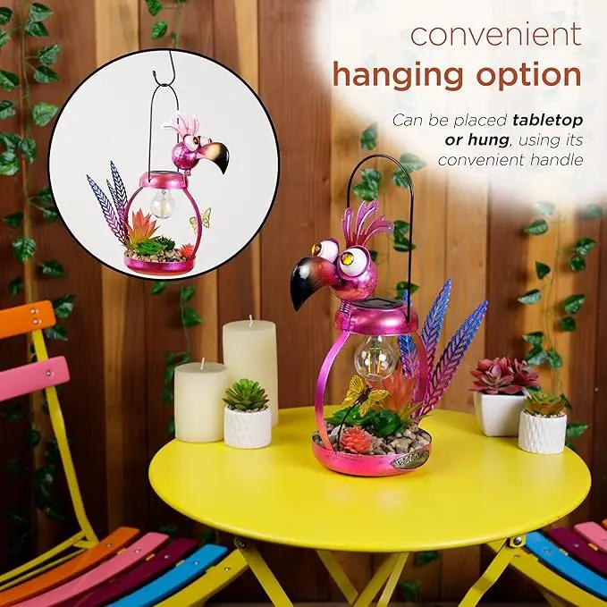Alpine Corporation LYT288SLR-HH Solar-Powered Metal Flamingo w/Garden Enclosed LED Light, Solar Patio Décor, 16''H, Pink by GreenHaven Gardens