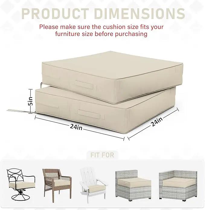 Patio Chair Cushions 24 X 24 X 5 Inch Waterproof Outdoor Seat Cushions for Patio Furniture, Outdoor Sofa Couch Pads with Ties & Handle, Set of 2, Cream by GreenHaven Gardens