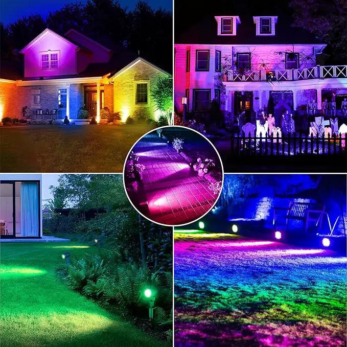 CLY Solar 6 in 1 RGB Spotlights Outdoor Garden, 10 Colors 12 Modes Solar Garden Floodlight Landscape Spotlights IP66 Waterproof 59.06ft Cable Spike Light for Lawn, Patio, Balcony by GreenHaven Gardens