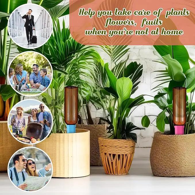6 Sets Plant Watering Devices Include Terracotta Self Watering Spikes and 26 oz Plastic Bottles, Slow Release Vacation Insert Automatic Plant Waterer Device (Brown and Mixed Color) by GreenHaven Gardens