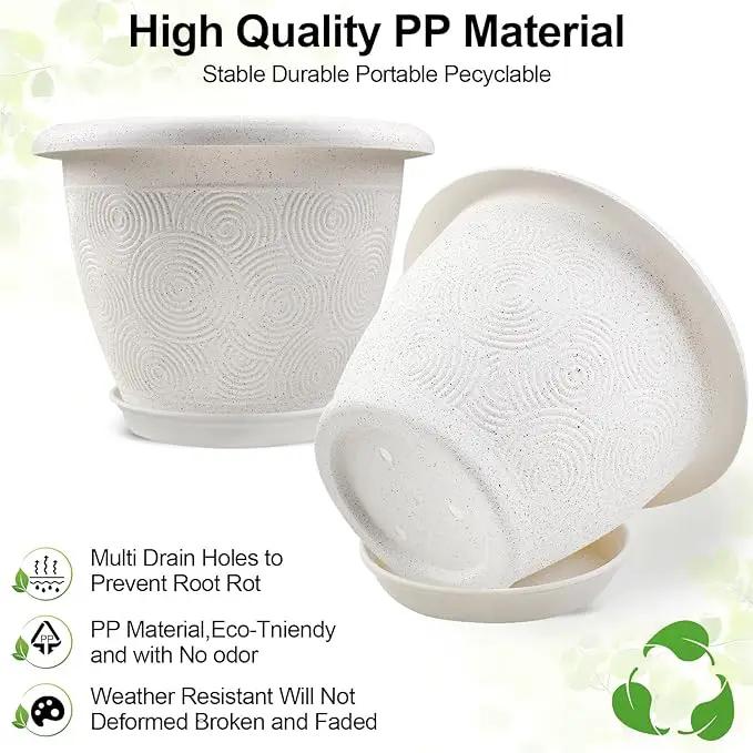 Plastic Flower Pots Planters for Indoor Plants, 4 Pack 14 Inch White Plant Pots with Drainage Hole & Tray, Modern Decorative Large Plant Pot with Saucer for Indoor Outdoor Plants Garden House Planter by GreenHaven Gardens