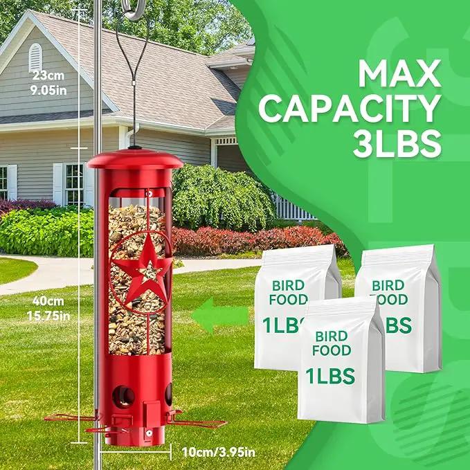 Squirrel Proof Bird Feeders for Outdoors Hanging, Metal Squirrel Proof Bird Feeder with Gravity Protection, 3LB Large Capacity Wild Bird Feeders for Outside Finch, Cardinal, Blue Jay (Red) by GreenHaven Gardens