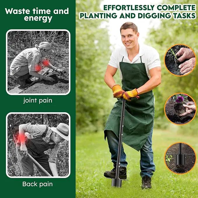 BreeRainz Bulb Planter Tool Long Handle,Height Adjustable Sod Plugger Tool w/ 3.5" Wide Serrated Base,Heavy Duty Dual-Peda Garden Tool for Planting Tulips, Iris, Daffodils,Soil Sampler Transplanting by GreenHaven Gardens
