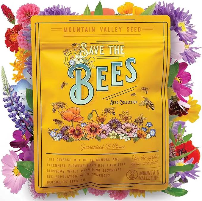 Wildflower Seeds Bulk, 2 Oz. 80,000+ Seeds – Save The Bees Mix with 19 Non-GMO Varieties – Bee Friendly & Pollinator Wildflower Seed for Planting by GreenHaven Gardens