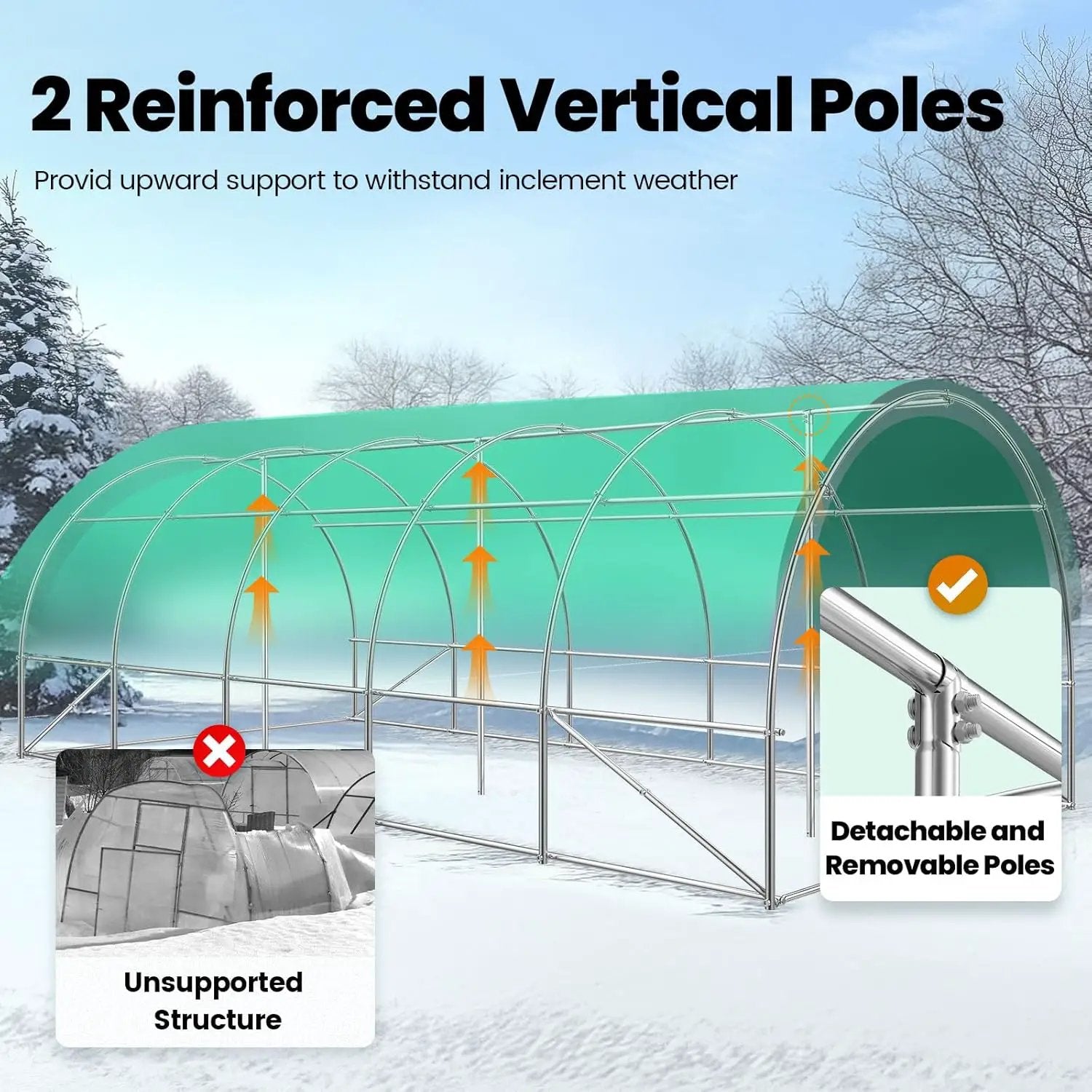 KING BIRD Premium 25x10x6.6FT Greenhouse for Outdoors, Large Walk-in Heavy Duty Galvanized Steel Frame, Mesh Door Screen Window Upgraded Zipper Tunnel Hoop for Garden Plant Winter, Green by GreenHaven Gardens