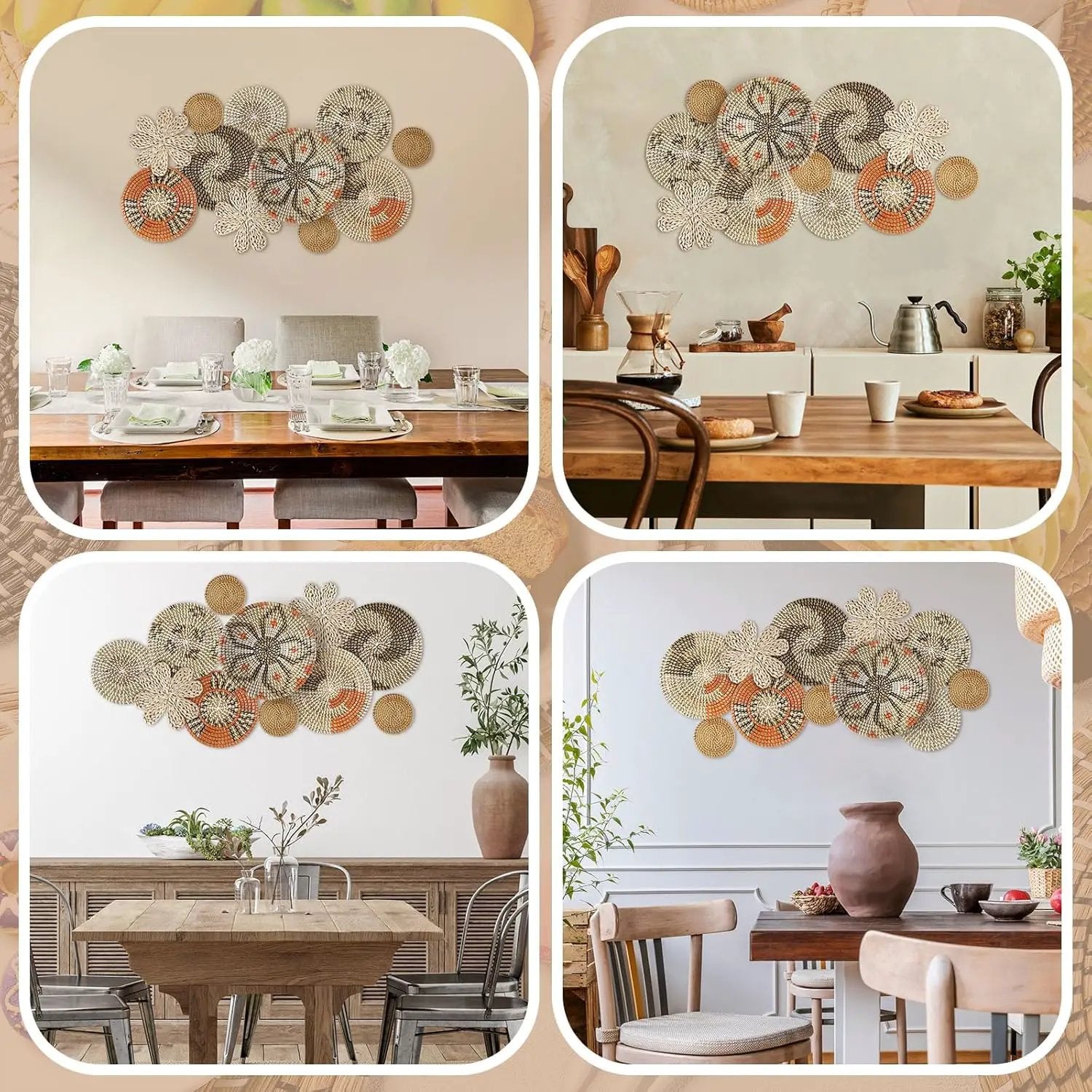 11 Pcs Boho Hanging Wall Basket Decor Handmade Woven Basket Wall Decorative Boho Wicker Baskets Placemats Round Farmhouse Bulrush Art for Rustic Home Decorations Christmas Gift(Cute) by GreenHaven Gardens